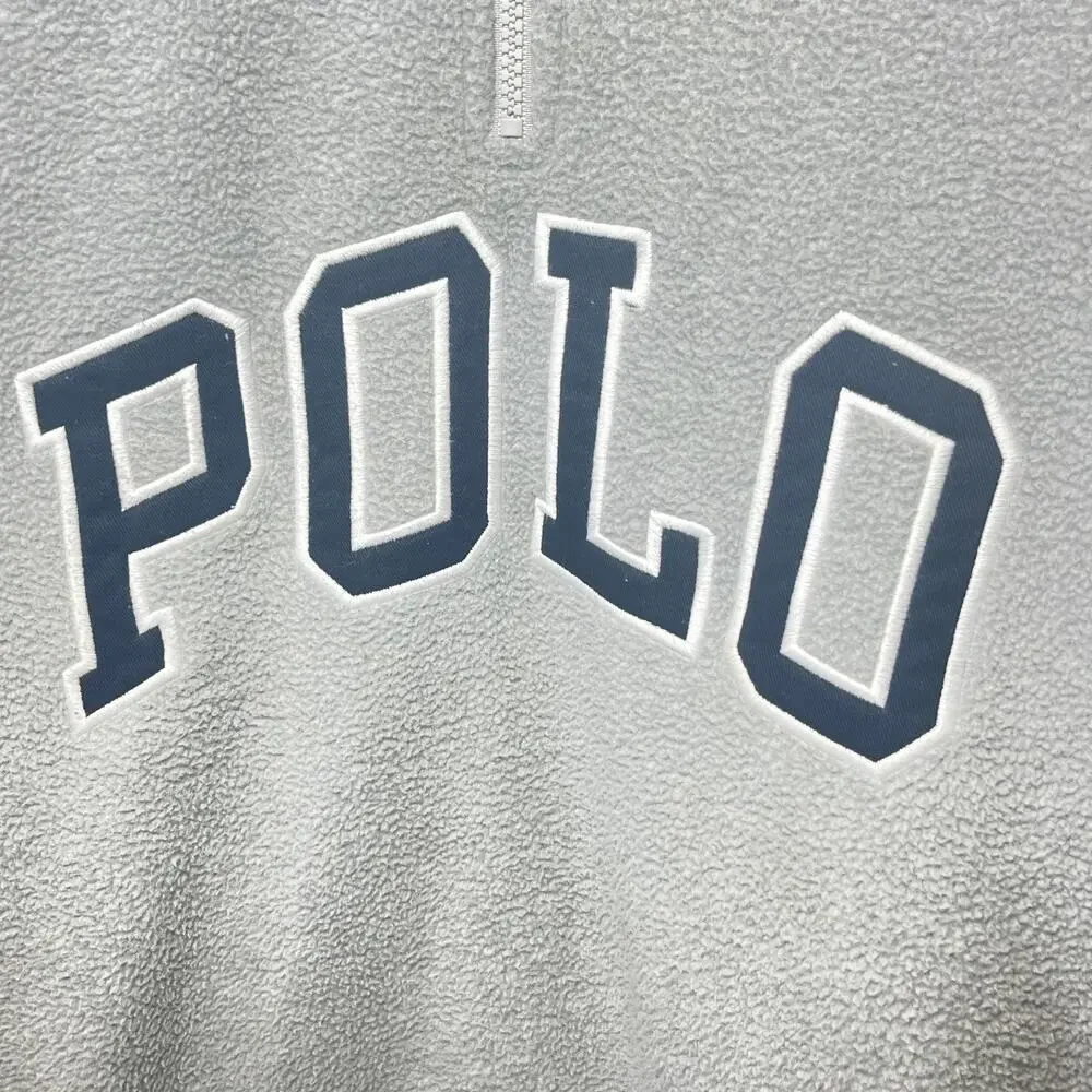 Polo Ralph Lauren 1/4 Zip Fleece USA Flag Gray Navy Pullover Preppy Spellout XL